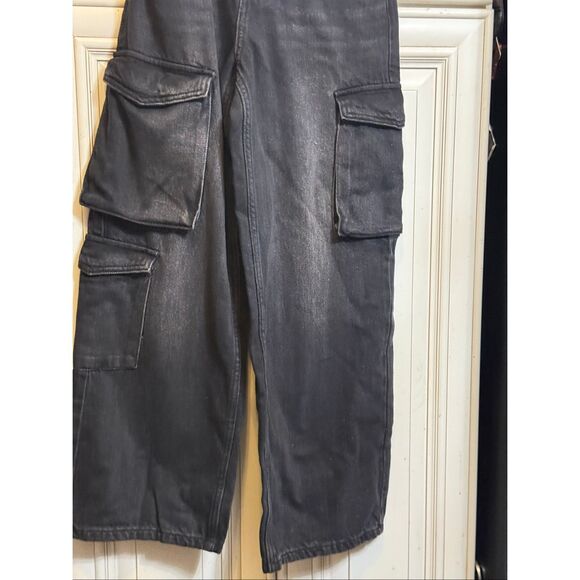 Zara Kids Relaxed Wide Leg Denim Multi Cargo Jeans Wash Black Size 11-12 - Picture 4 of 11